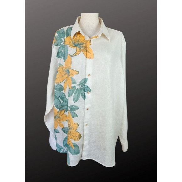 Paul Fredrick Hawaiian Tropical Floral Print Pure Linen Shirt XL - Picture 1 of 5